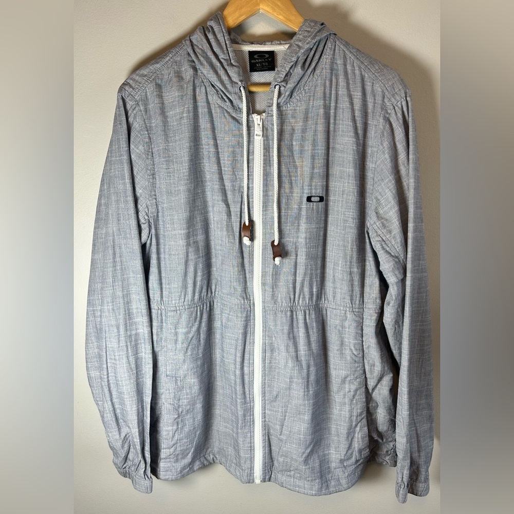 Oakley Cotton Full Zip Up Hooded Vented  Jacket Gray Blue Women’s Size XL